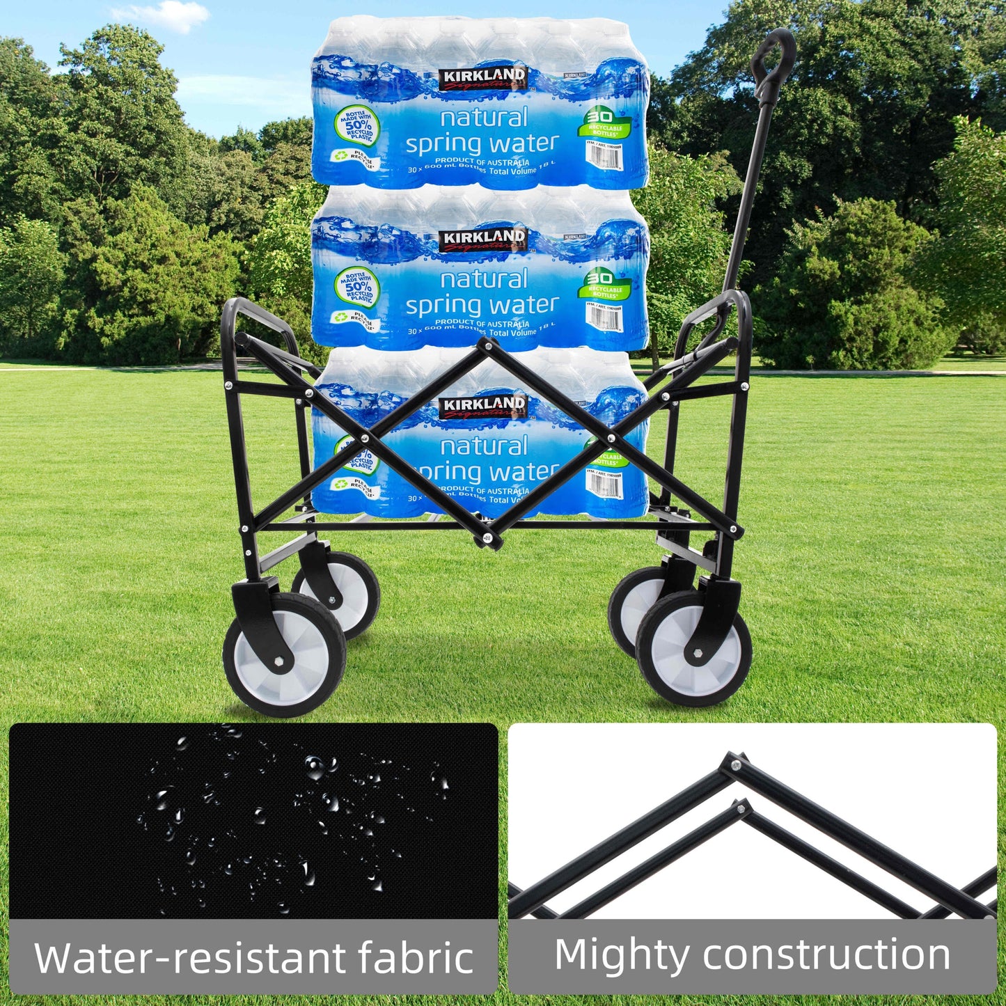 Minimeetall Multi-use Bag Collapsible Foldable Wagon Cart Beach Wagon Heavy Duty Utility Cart Utility Wagon Grocery Cart for for Camping ,3pcs  plastic Liner bag /Cover ,black