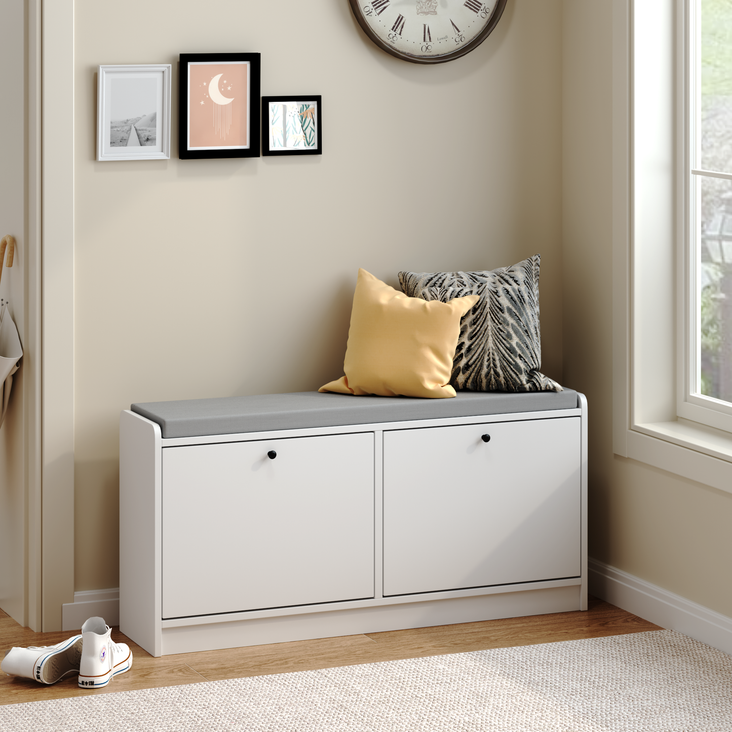 Shoe Storage Bench Entryway Bench with Storage, Shoe Bench Shoe Cabinet Storage for Entryway, Shoe Rack Bench Shoe Organizer Cabinet with Cushion for Entrance, Hallway, Living Room, Bedroom