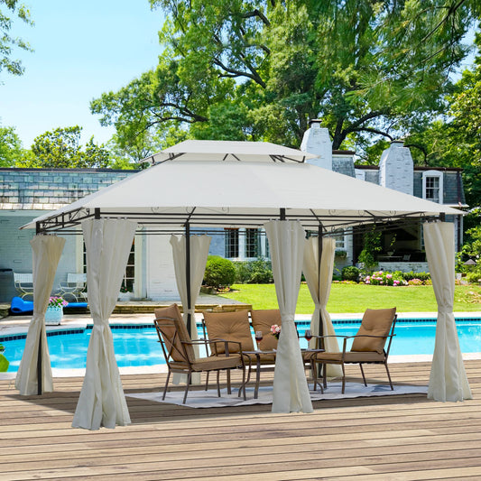 13x10 Outdoor Patio Gazebo Canopy Tent With Ventilated Double Roof And Mosquito net(Detachable Mesh Screen On All Sides),Suitable for Lawn, Garden, Backyard and Deck,BEIGE Top SolidRoot Buy Furniture USA