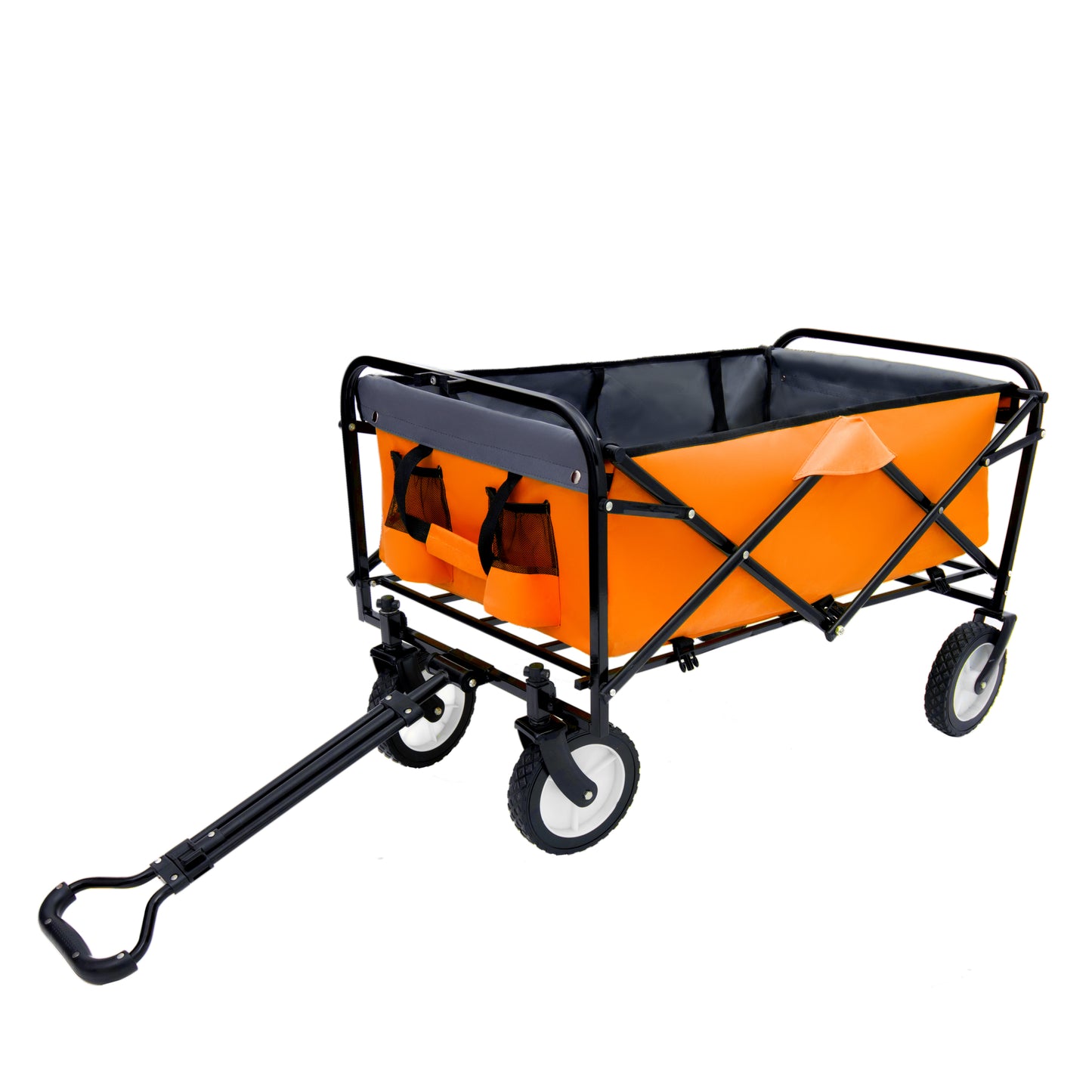 Collapsible Foldable Wagon Cart with strapping system Beach Wagon Utility Cart Utility Wagon Grocery Cart for for Camping Shopping Sports Gardeing Fishing Supports 360lbs All-Terrain Wheels orange