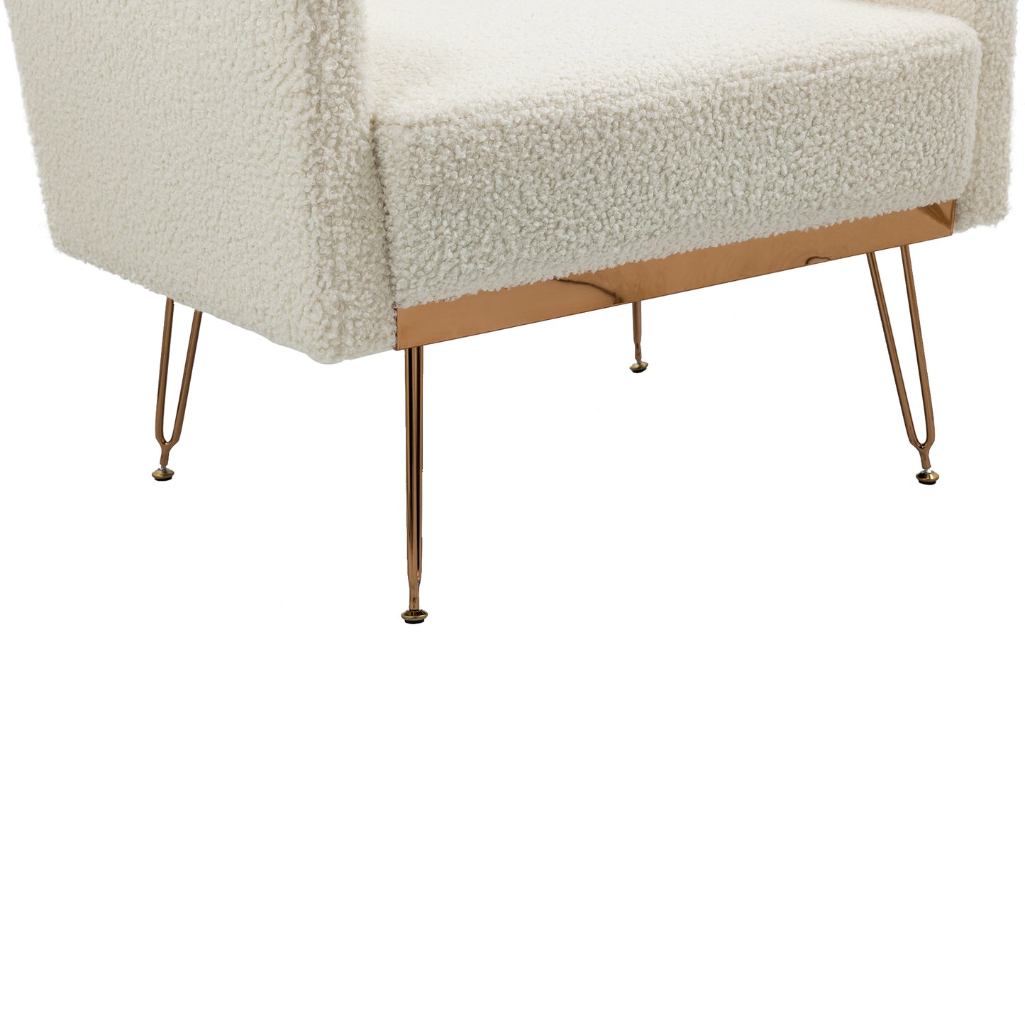 COOLMORE  Armchair Single Sofa Modern Tufted Upholstered Side Reading Chairs with Arm and Gold Metal Leg for Living Room Bedroom (White teddy )