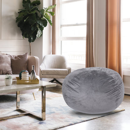 Minky Velvet Bean Bag Chair, Grey-5ft Plush Floor Chair for Kids and Adults w/ Washable Cover, Lounge Chair with Stretchable Fabric, Comfy Bedroom Chair, Filled with Shredded and Memory Foam. SolidRoot Buy Furniture USA