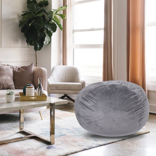 Minky Velvet Bean Bag Chair, Grey-5ft Plush Floor Chair for Kids and Adults w/ Washable Cover, Lounge Chair with Stretchable Fabric, Comfy Bedroom Chair, Filled with Shredded and Memory Foam. SolidRoot Buy Furniture USA