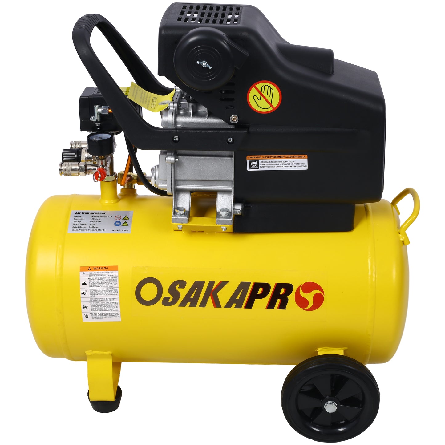 3.5HP Portable 10 Gallons Oil-Lubricated Air Compressor Tank Ultra Quiet Horizontal Tank Adjustable Pressure with Built-in Wheel SolidRoot Buy Furniture USA