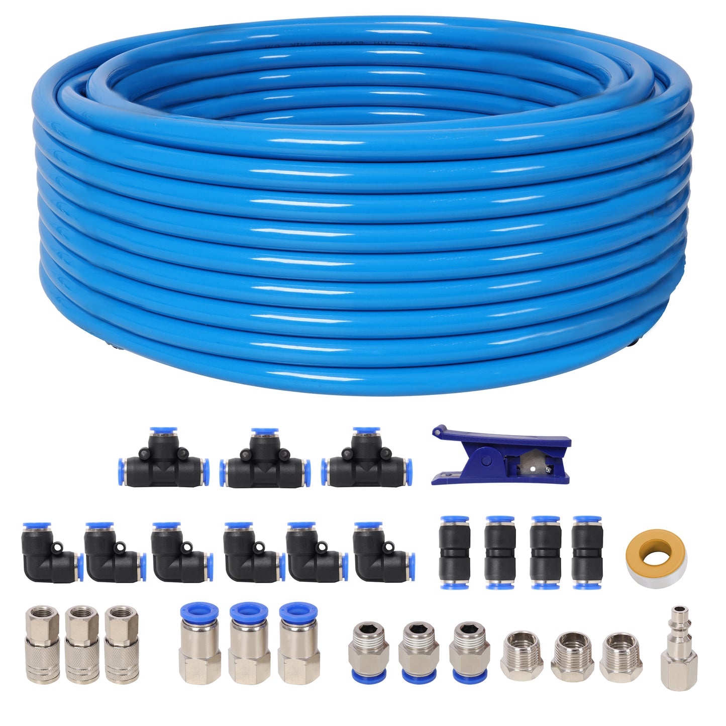 1/2 Inch OD×60 Feet PU Air Tube Kit,Garage Air Compressor Accessories Kit,Industrial Type Quick Connect Coupler and Plug,Blue Tubing SolidRoot Buy Furniture USA