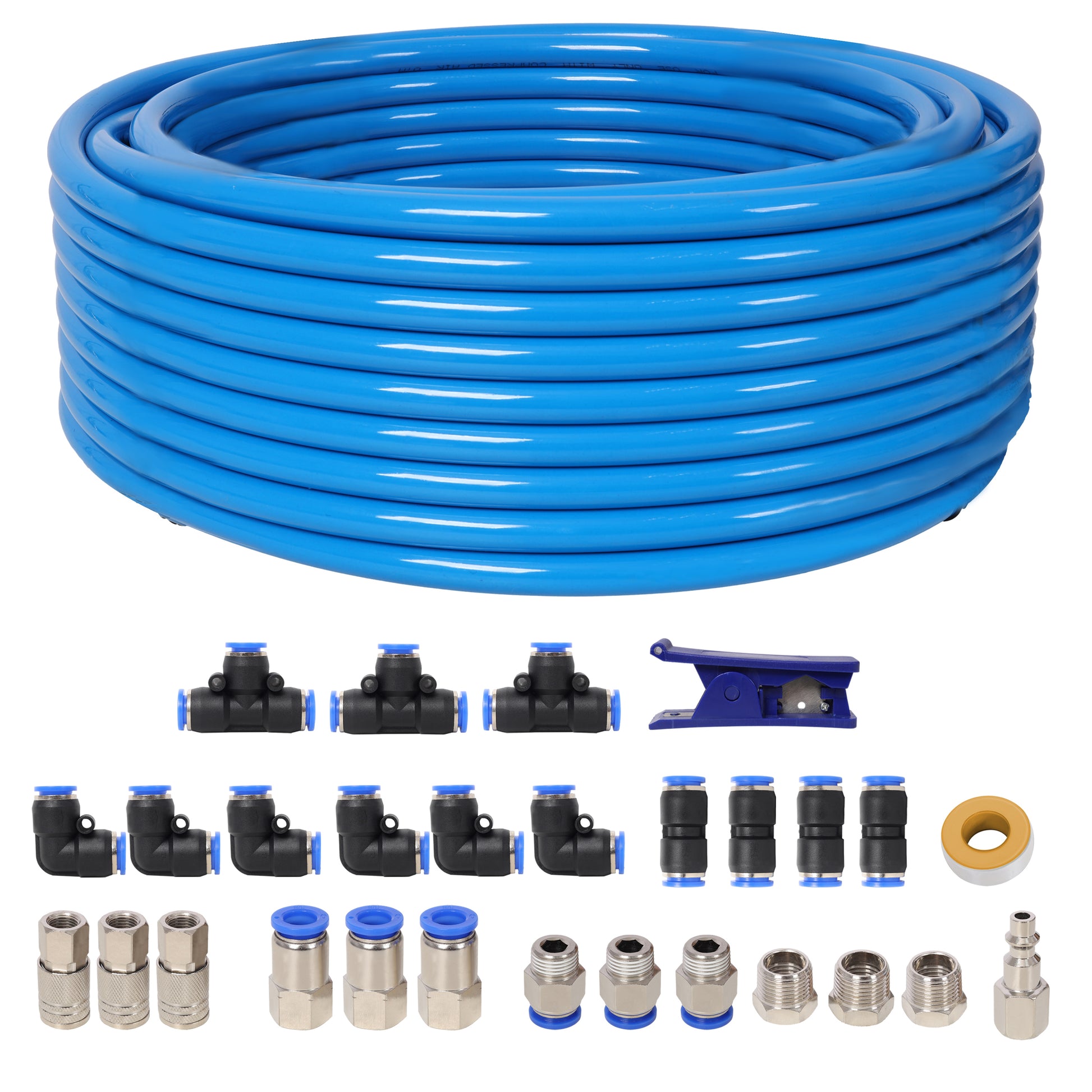 1/2 Inch OD×60 Feet PU Air Tube Kit,Garage Air Compressor Accessories Kit,Industrial Type Quick Connect Coupler and Plug,Blue Tubing SolidRoot Buy Furniture USA