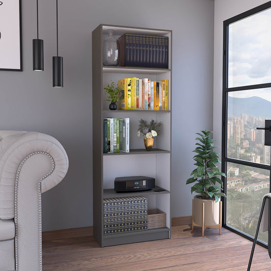 Vinton 4-Tier Bookcase with Modern Storage for Books and Decor, Matt Gray / White Livingsource