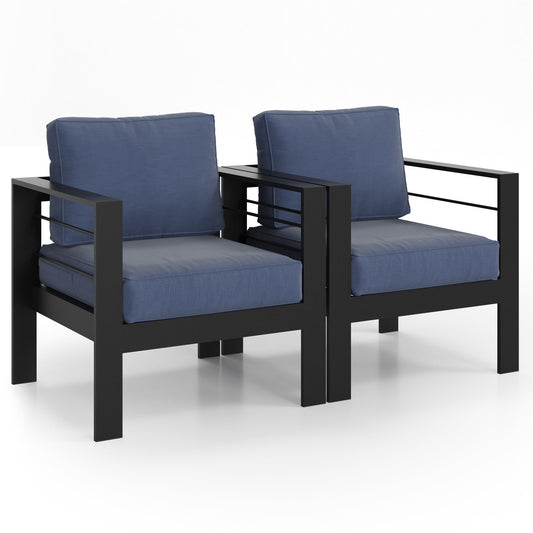 Aluminum Outdoor 2 Pcs Sofa Patio Couch, All-Weather Metal Outdoor Couch with 5" Thick and Soft Cushion-Blue Livingsource