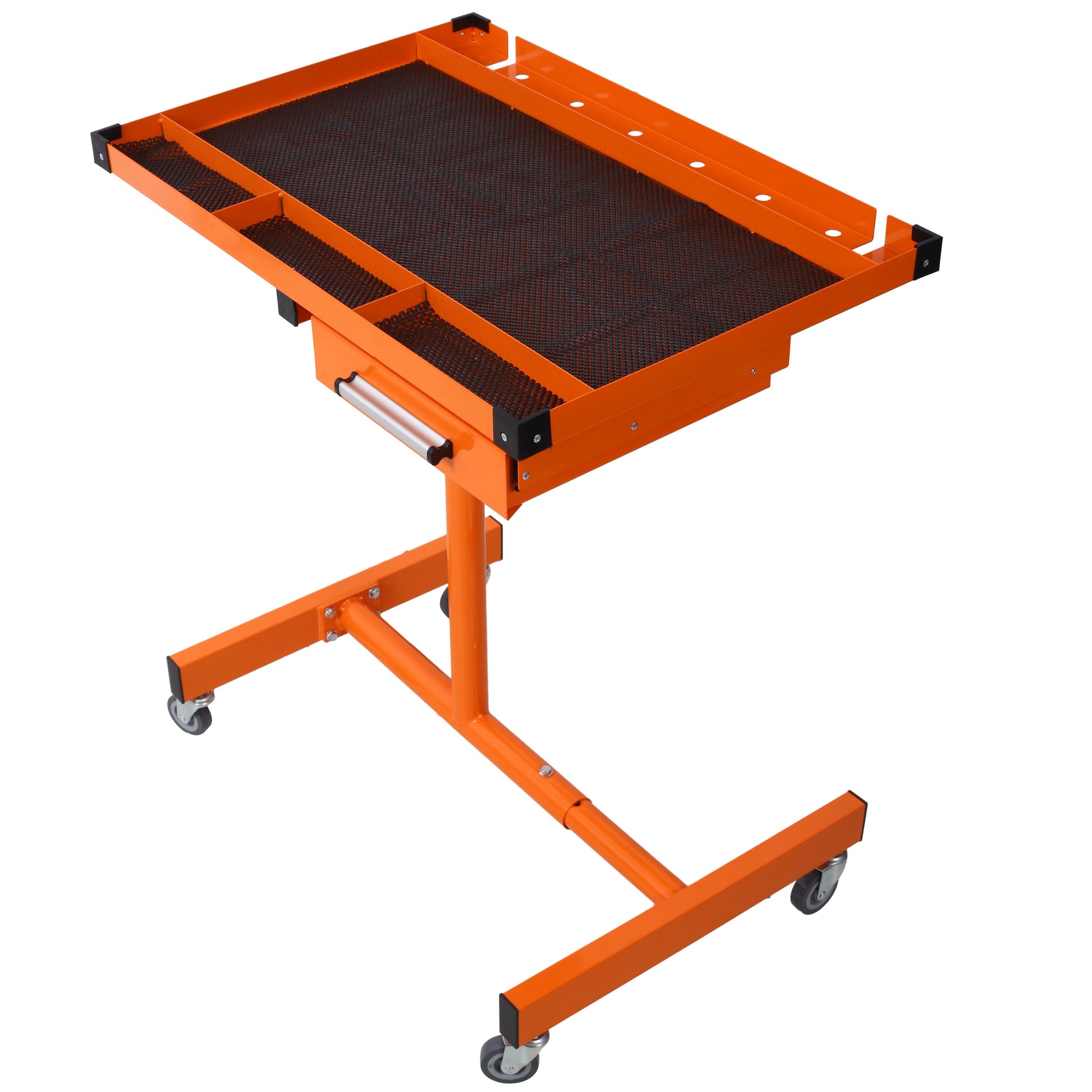 Adjustable Tear-Down Work Table with Drawer for Garages, Repair Shops, and DIY – Portable, Heavy-Duty Steel, 220lb Capacity, (4) 2.5' Swivel Casters, Rubber Corners, Orange SolidRoot Buy Furniture USA