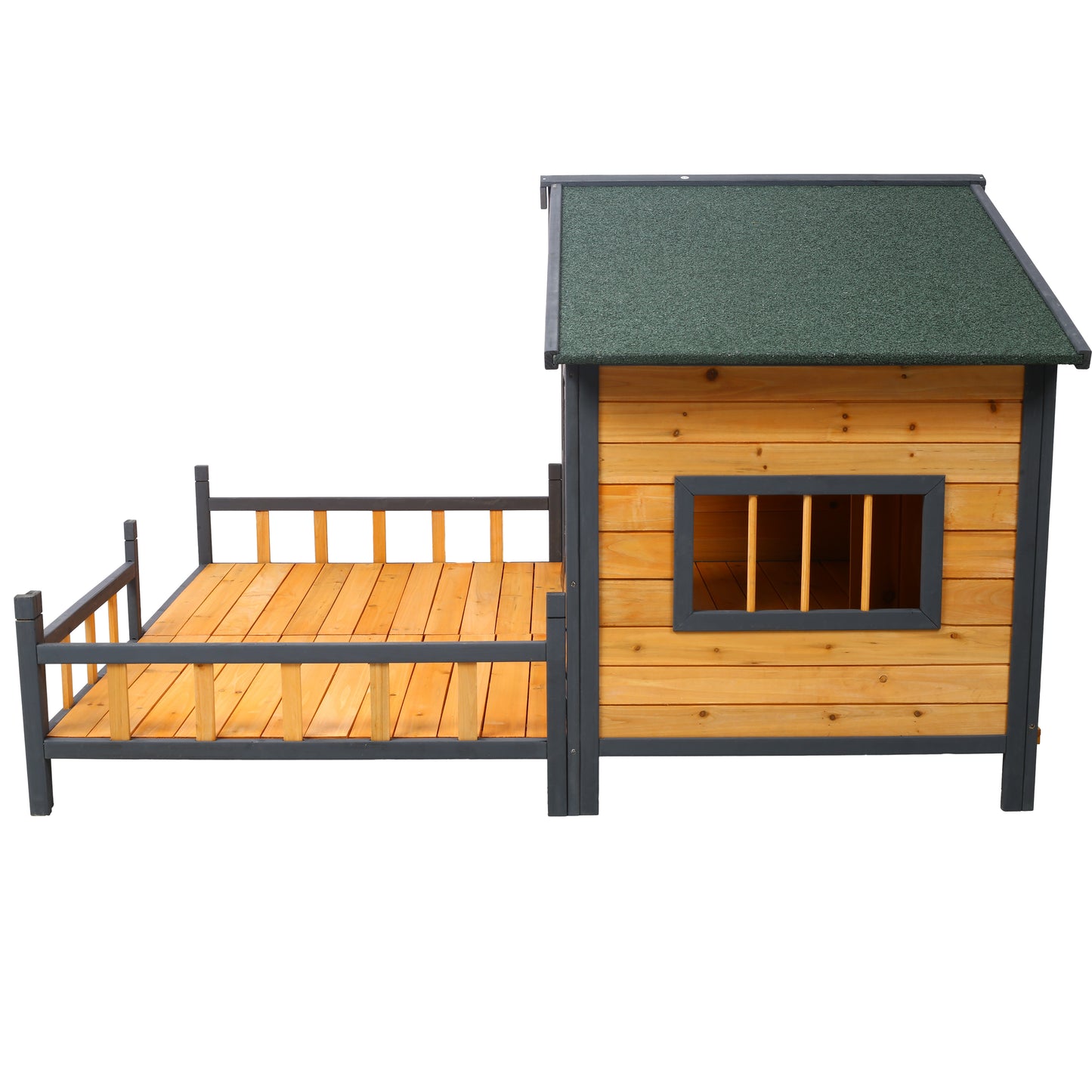 Wooden Large Dog House Outdoor Double XL Dog Kennel with Elevated Floor and Porch, Weatherproof Puppy Shelter for Small and Medium Breed Dogs, Natural