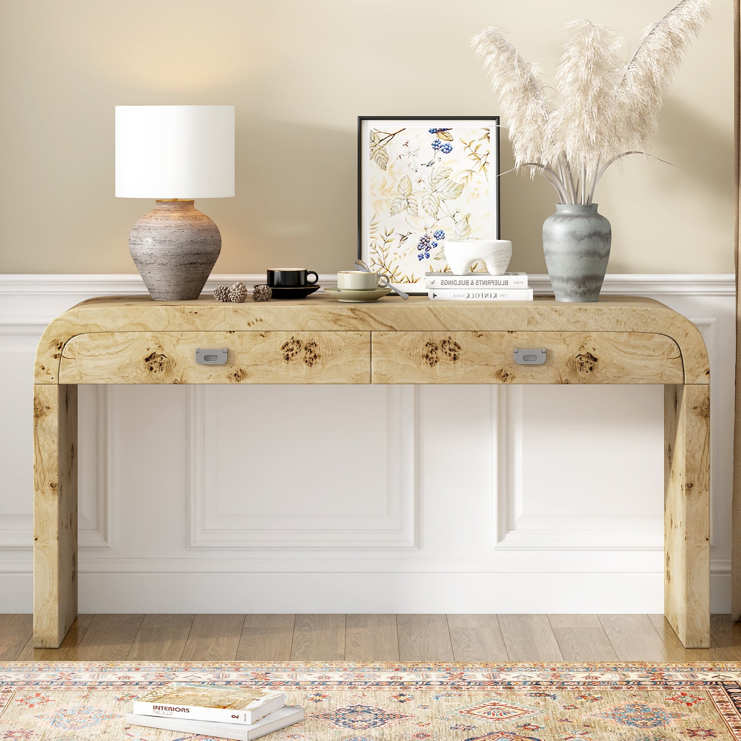 U_STYLE Modern Entryway Table with Burl Wood Veneer,Suitable for Entryway, Hallway, Living Room, Foyer, Corridor