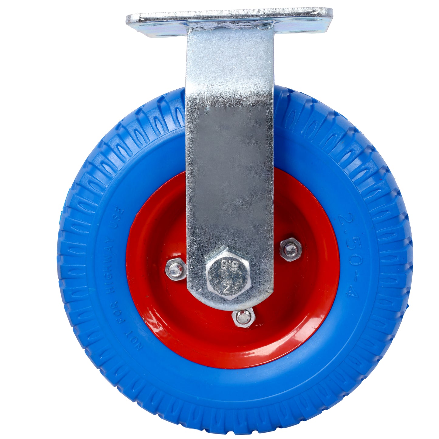 2PCS 8IN CASTER FLAT FREE WHEEL rigrid-Caster Wheel, Steel Hub with Ball Bearings, 5/8-Inch Bore Centered Axle -Blue