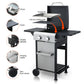 2-Burner Propane Gas BBQ Grill, SS Plancha, 24600BTU Output With Wire Enamel Cooking Grids For Outdoor Barbecue, Foldable Side Table, Hanging Basket, Stainless Steel Livingsource