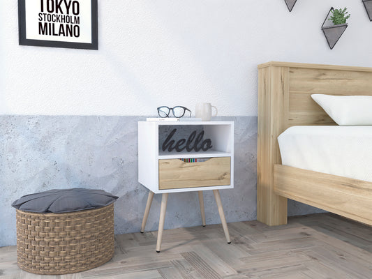 1-Drawer 1-Shelf Nightstand White and Light Oak SolidRoot Buy Furniture USA