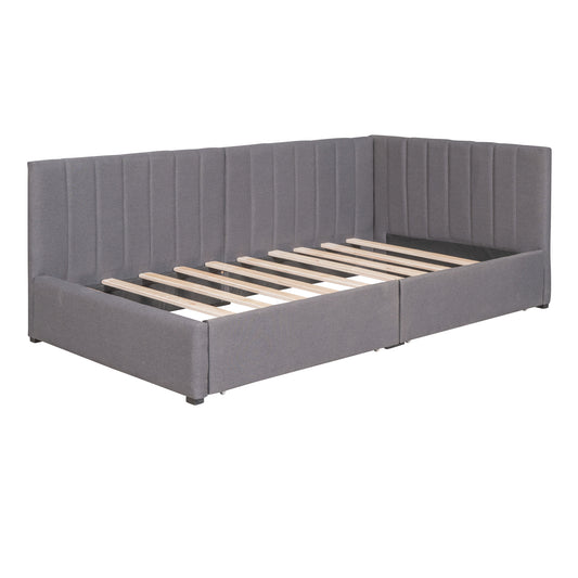 Upholstered Daybed with 2 Storage Drawers Twin Size Sofa Bed Frame No Box Spring Needed, Linen Fabric (Gray) - SolidRoot Buy Furniture USA