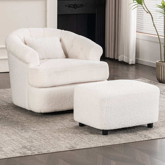 Swivel Chair with Ottoman, Modern Luxury Velvet Swivel Accent Chair, Comfy Round Armchair,  Single Sofa Armchair with Lounge Seat for Bedroom/Office/Reading Spaces,Set of 1,Off-white SolidRoot Buy Furniture USA