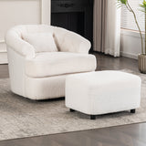 Swivel Chair with Ottoman, Modern Luxury Velvet Swivel Accent Chair, Comfy Round Armchair,  Single Sofa Armchair with Lounge Seat for Bedroom/Office/Reading Spaces,Set of 1,Off-white SolidRoot Buy Furniture USA