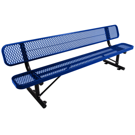8 ft. Outdoor Steel Bench with Backrest BLue SolidRoot Buy Furniture USA