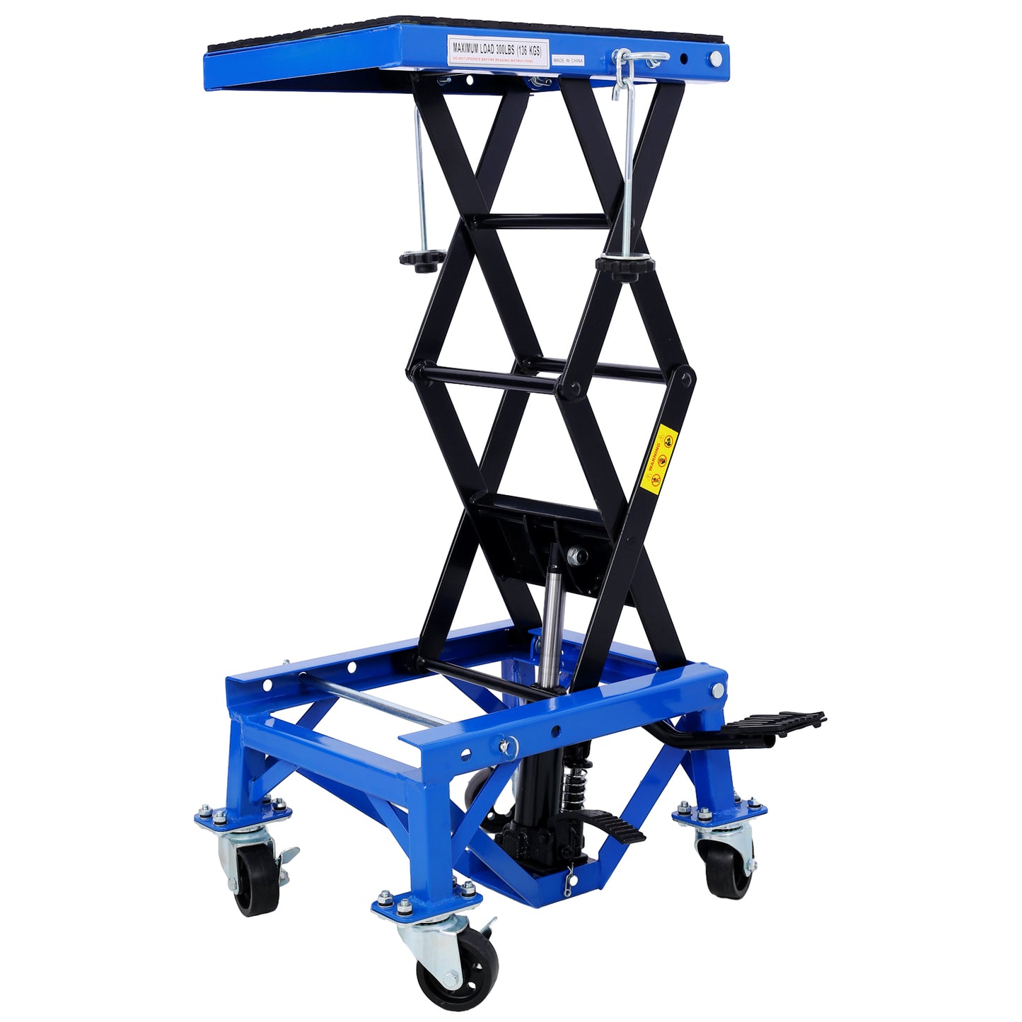 300 lbs Hydraulic Motorcycle Scissor Jack Lift Foot Step Wheels for Small Dirt Bikes,blue color