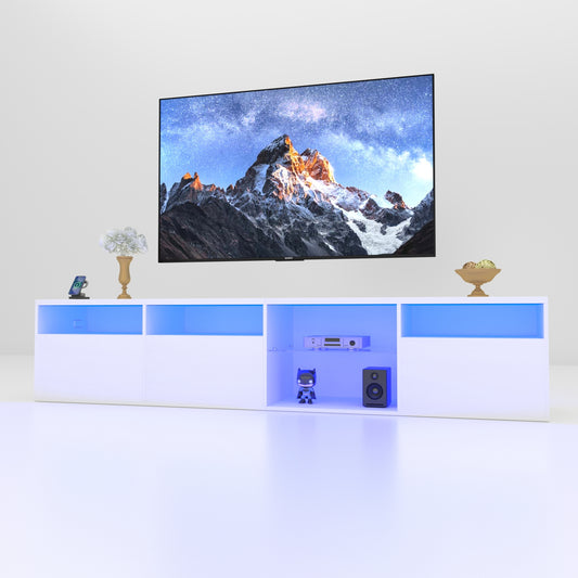 TV Console with Storage Cabinets, 82.6 Inch Long LED TV Stand with Full RGB Color Selection, 31 Modes Changing Lights Modern Entertainment Center with Power Cord (White, for 75/80 inches TV) SolidRoot Buy Furniture USA