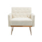 COOLMORE  Armchair Single Sofa Modern Tufted Upholstered Side Reading Chairs with Arm and Gold Metal Leg for Living Room Bedroom (White teddy ) Livingsource
