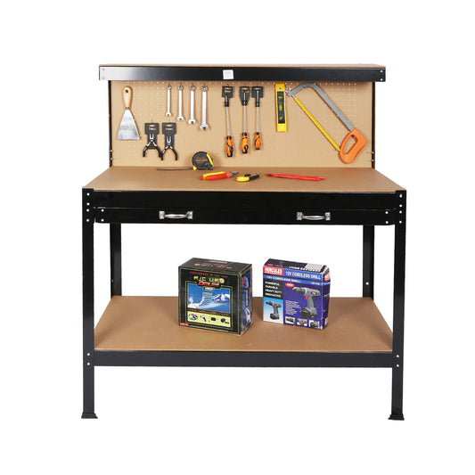 Hardwood Workbench with Front Vise & Storage Shelf - 115cm Heavy Duty Wood Work Table SolidRoot Buy Furniture USA