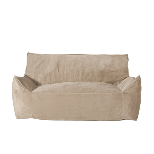 Fila Velveteen 2 Seater Oversized Bean Bag Chair with Armrests, Taupe Velvet, 60' Length SolidRoot Buy Furniture USA