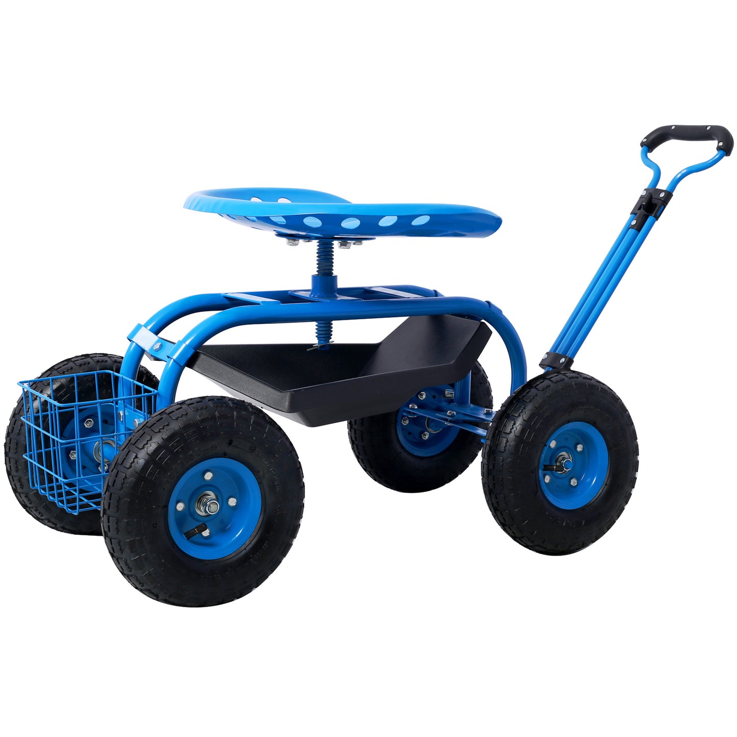 Rolling Garden Scooter Garden Cart Seat with Wheels and Tool Tray, 360 Swivel Seat,Blue