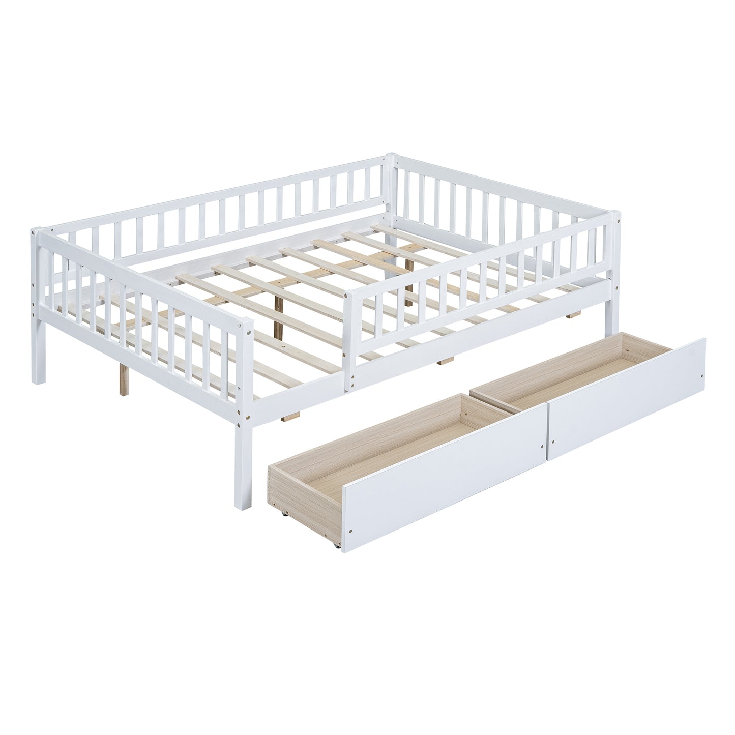 Full Size Daybed Wood Bed with Two Drawers , White