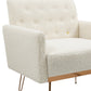 COOLMORE  Armchair Single Sofa Modern Tufted Upholstered Side Reading Chairs with Arm and Gold Metal Leg for Living Room Bedroom (White teddy ) Livingsource