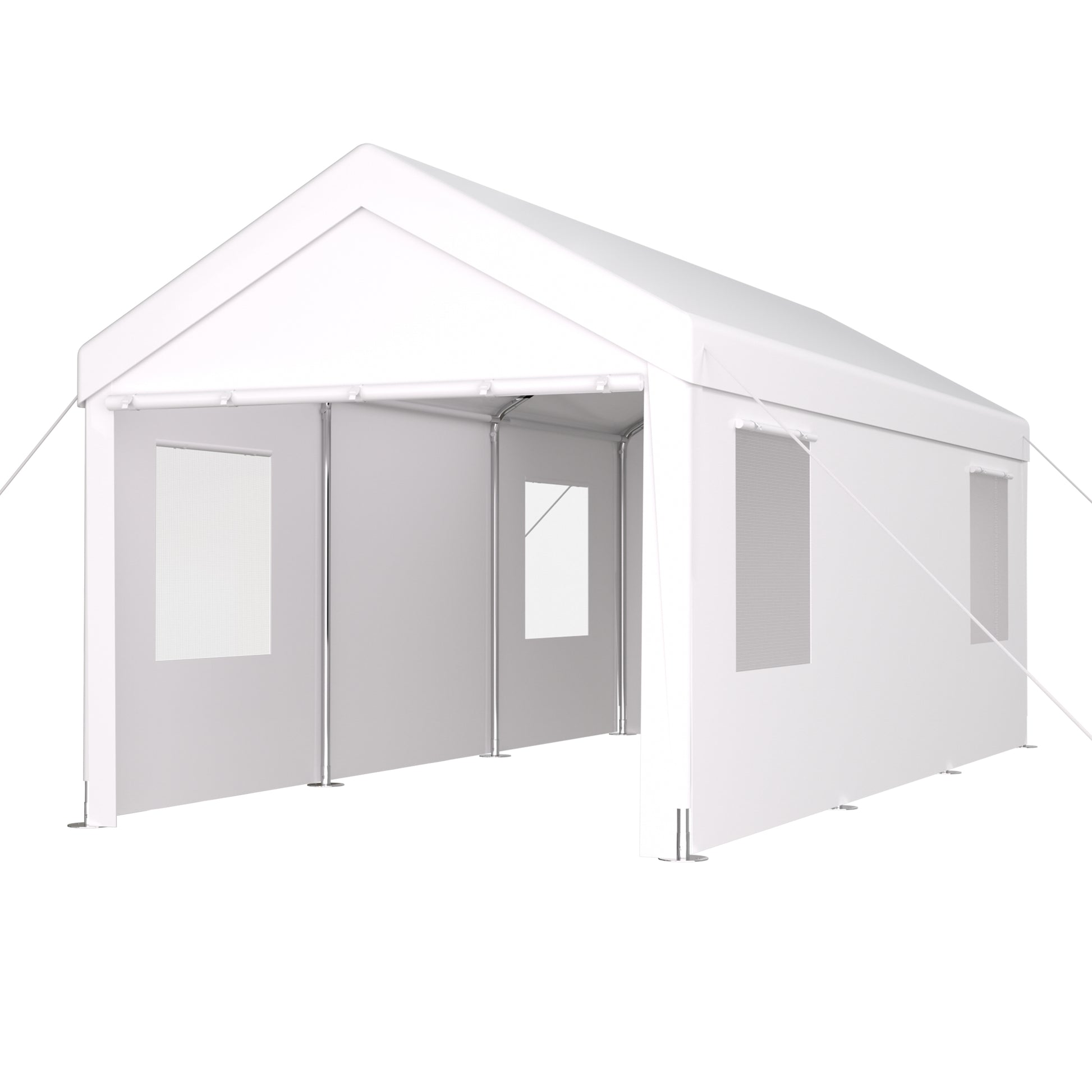 Carport 10' x 20' Portable Garage, Heavy Duty Car Port Canopy with 2 Roll-up Doors & 4 Ventilated Windows for Car, Truck, Boat, Garden Tools ,white SolidRoot Buy Furniture USA