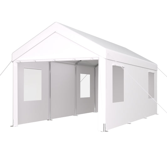 Carport 10' x 20' Portable Garage, Heavy Duty Car Port Canopy with 2 Roll-up Doors & 4 Ventilated Windows for Car, Truck, Boat, Garden Tools ,white SolidRoot Buy Furniture USA