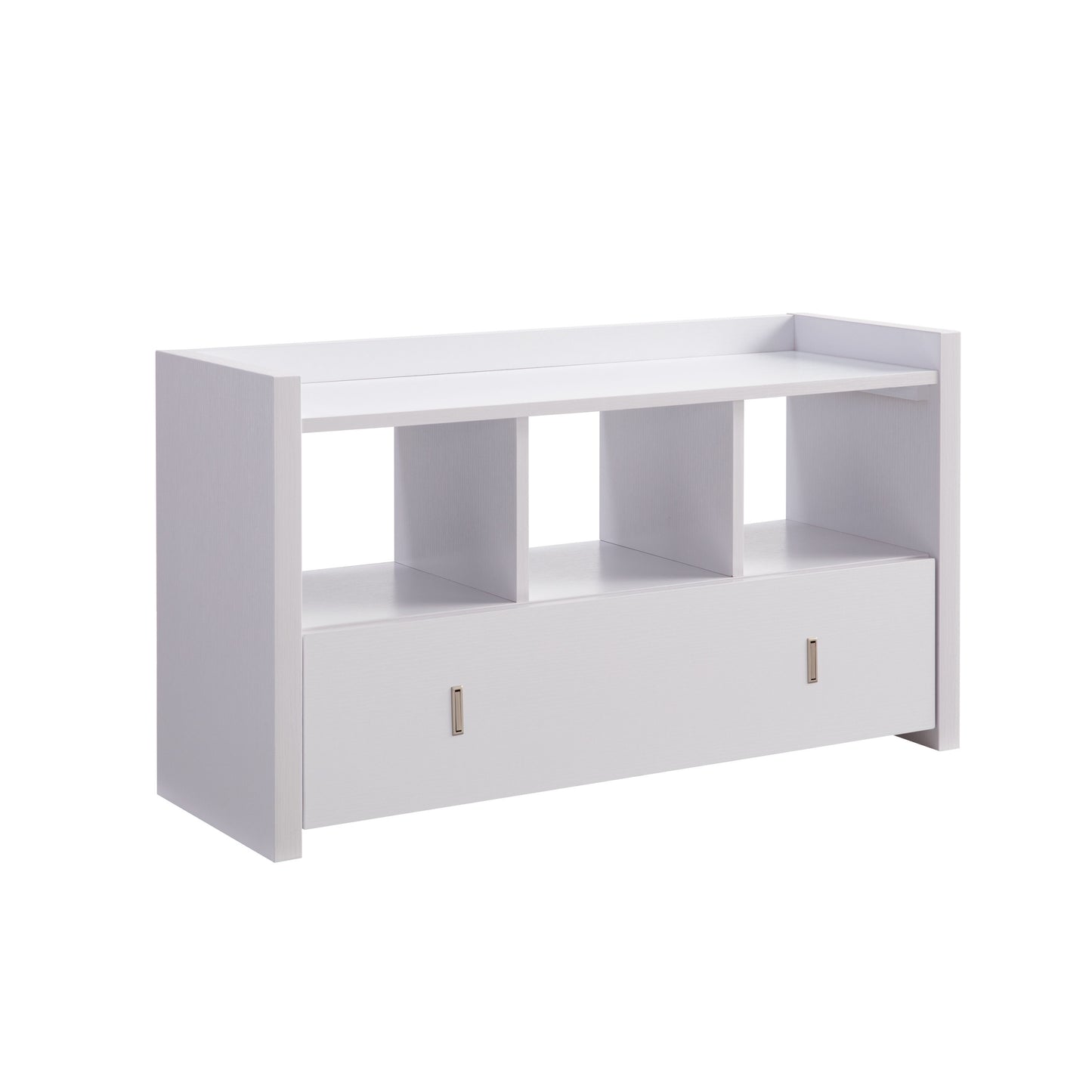 White Entryway Shoe Bench, Three Shelves Organizer with Storage Drawer