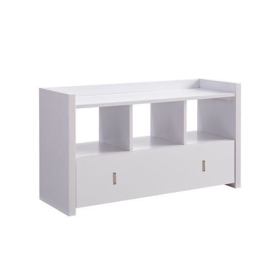 White Entryway Shoe Bench, Three Shelves Organizer with Storage Drawer Livingsource