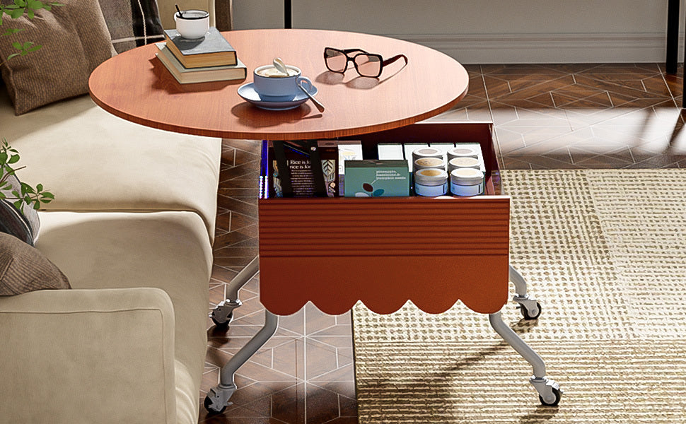 Round Lift-Top Coffee Table with Wheels, Metal Frame and Multi-Color Lighting in 27.6"