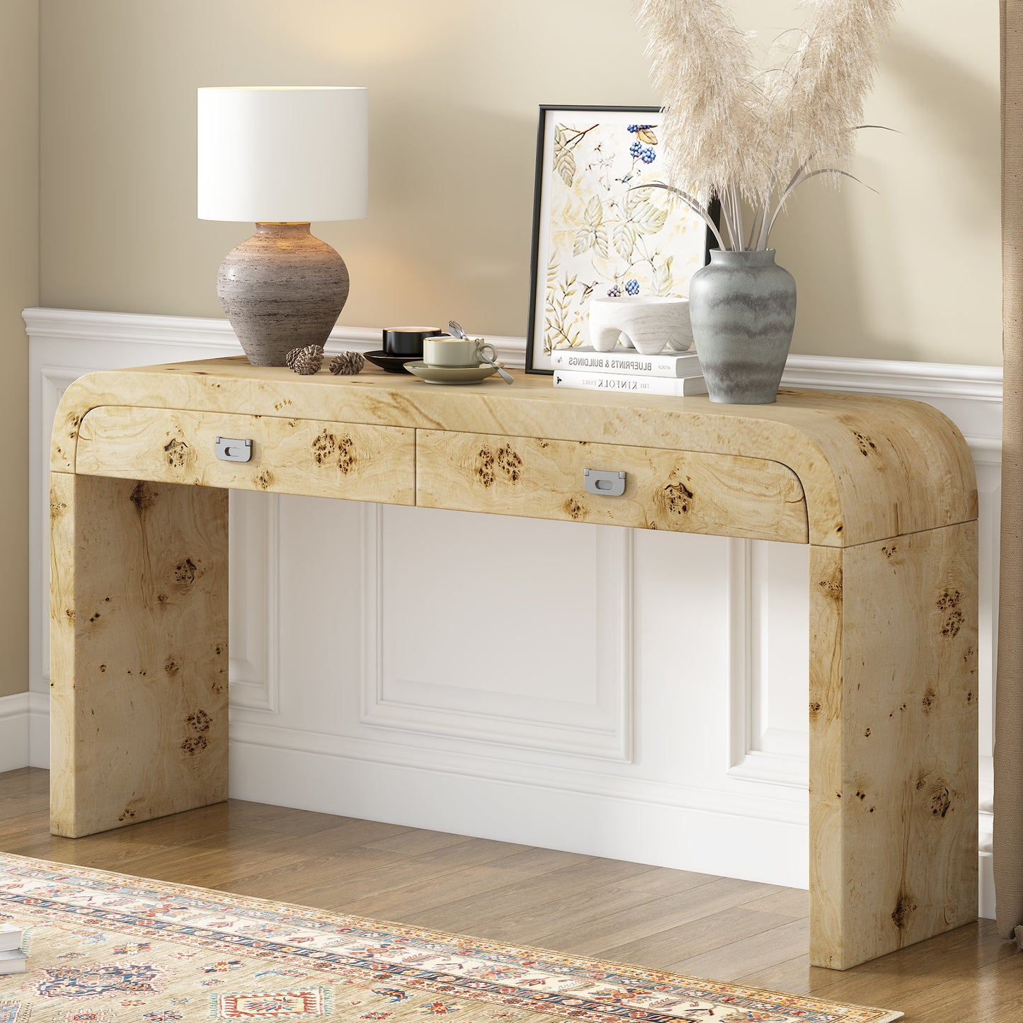 U_STYLE Modern Entryway Table with Burl Wood Veneer,Suitable for Entryway, Hallway, Living Room, Foyer, Corridor