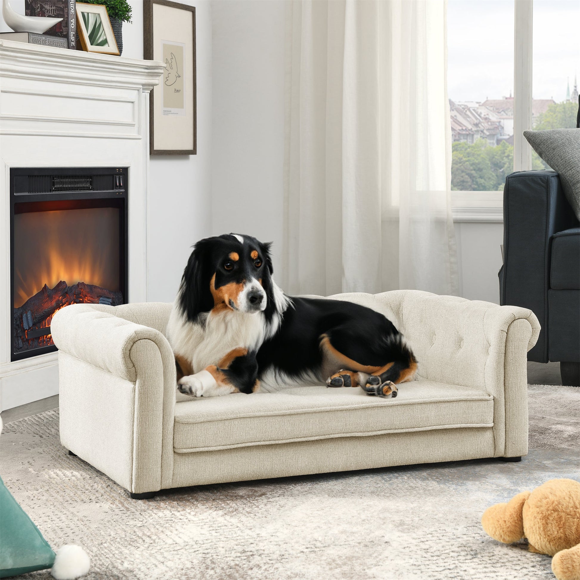 Elegant Rectangle Pet Bed for Medium and Large Dogs, Durable Elevated Dog Sofa Bed, Comfortable Dog Couch, Modern and Stylish Dog Sofa for Large Dogs,Beige SolidRoot Buy Furniture USA