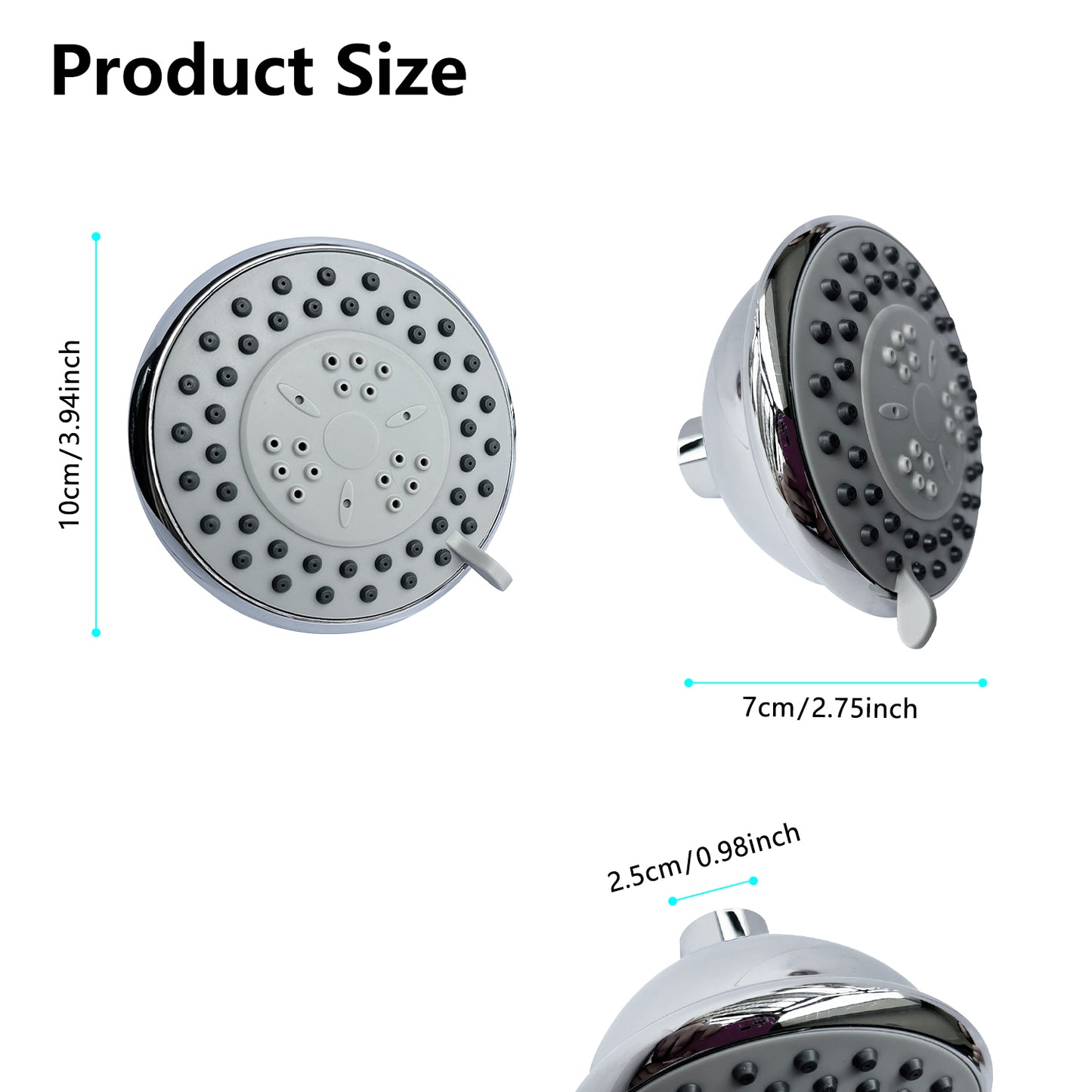 High-Pressure Rain Shower Head With 3 Spray Modes, 4 inch Fixed Bathroom Rainfall Showerhead With Adjustable Swivel Ball Joint, Bathroom Accessories