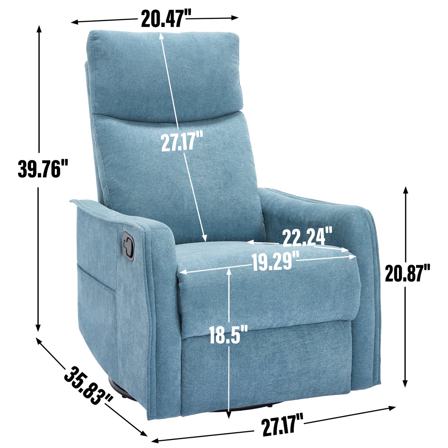 Heat Massage Manual Recliner Chair with Rocker and Swivel in Fabric for Living Room, Blue