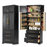 78.2' Tall Farmhouse Kitchen Pantry Cabinet with 8 Door Shelves, Storage Cabinet with 3 Adjustable Shelves, 3 Large Drawers, Versatile Cupboard for Kitchen, Dining & Bathroom, Ash Black