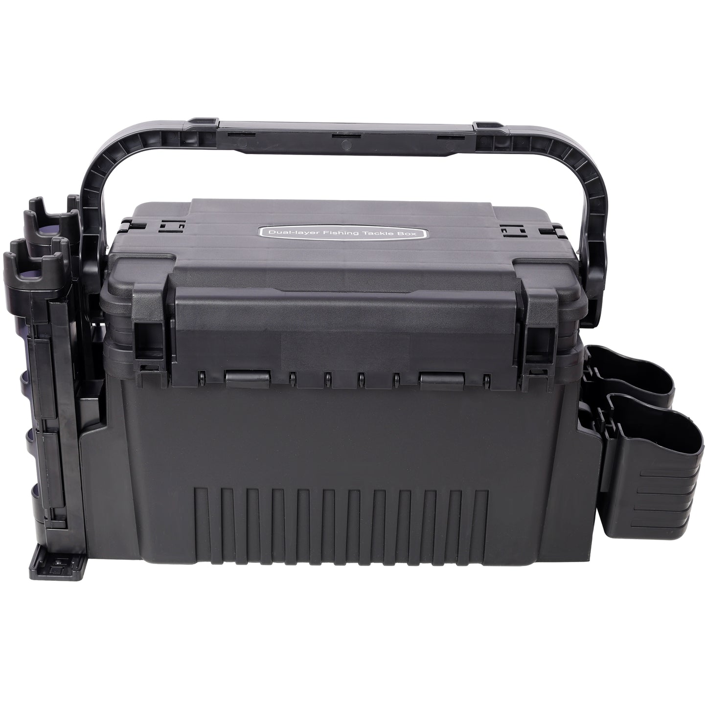 Dual-layer Fishing Tackle Box,Tackle Box Organizer Fishing Box Large,With 2pcs Rod Holder,2pcs Cup Holder,1pc Carring Strap,Black SolidRoot Buy Furniture USA