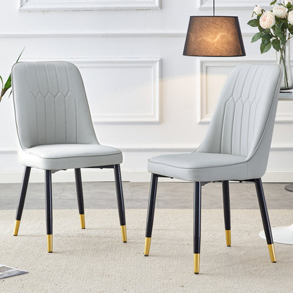 Light gray dining chairs and living room chairs. PU material and metal legs, suitable for kitchen, living room, and dining room, 2 piece set (light gray+PU)C-007.W1151P147208 SolidRoot Buy Furniture USA
