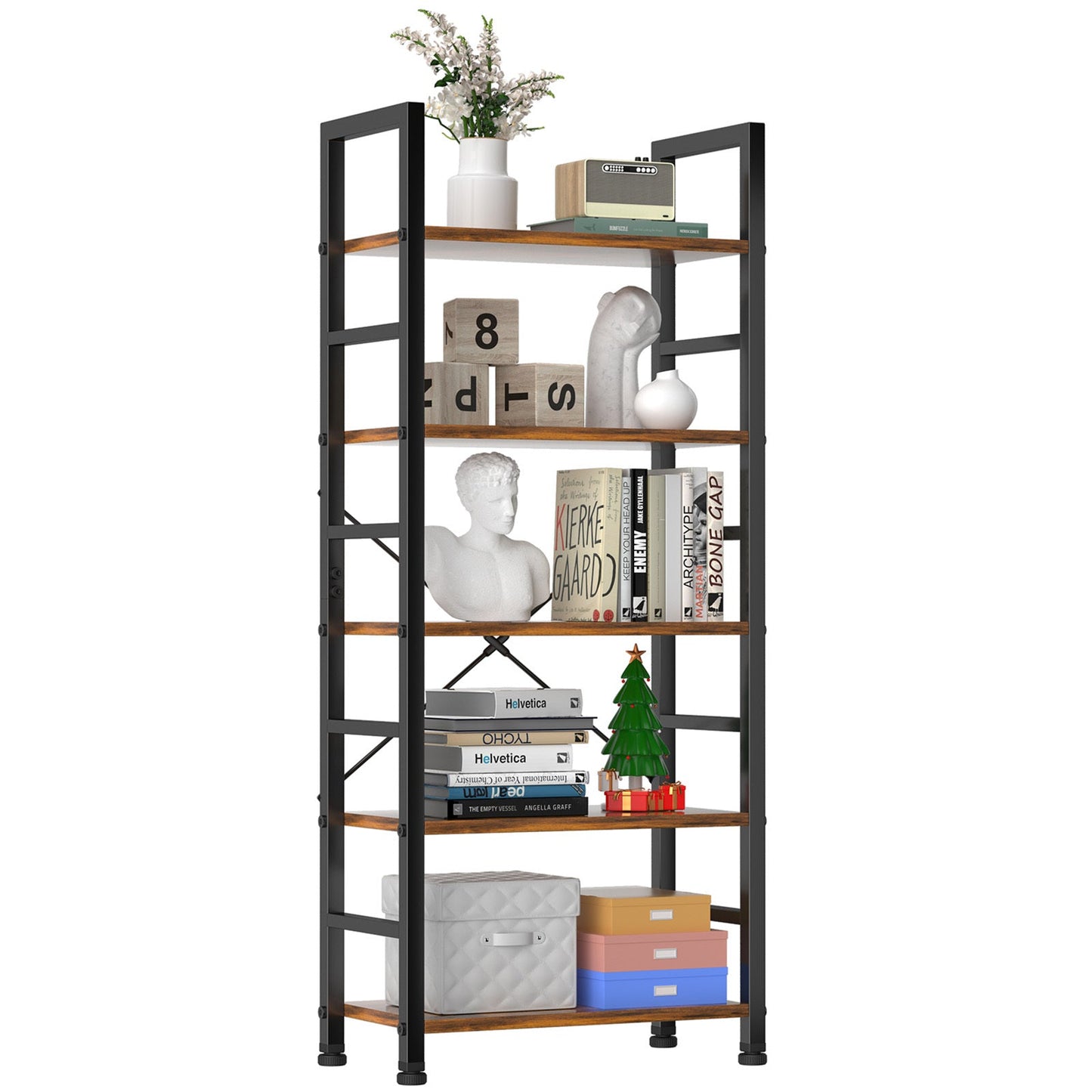 5 shelves, home office and living room, multifunctional display stand for books, brown SolidRoot Buy Furniture USA