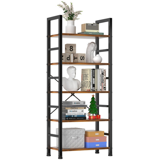 5 shelves, home office and living room, multifunctional display stand for books, brown SolidRoot Buy Furniture USA