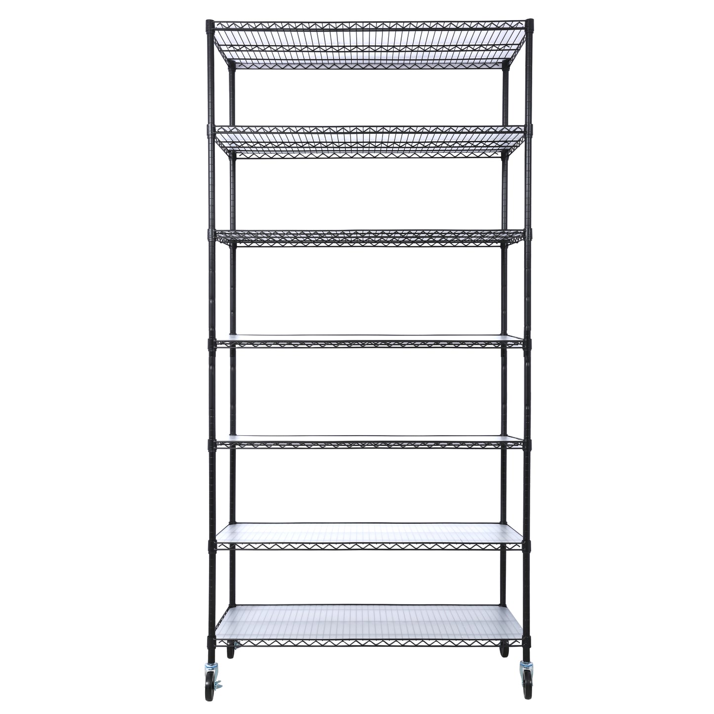 Black 7-Tier Adjustable Wire Shelving Unit with Wheels & Liners - 48' x 18' x 81.5', 2450 lbs Capacity Metal Storage Rack SolidRoot Buy Furniture USA