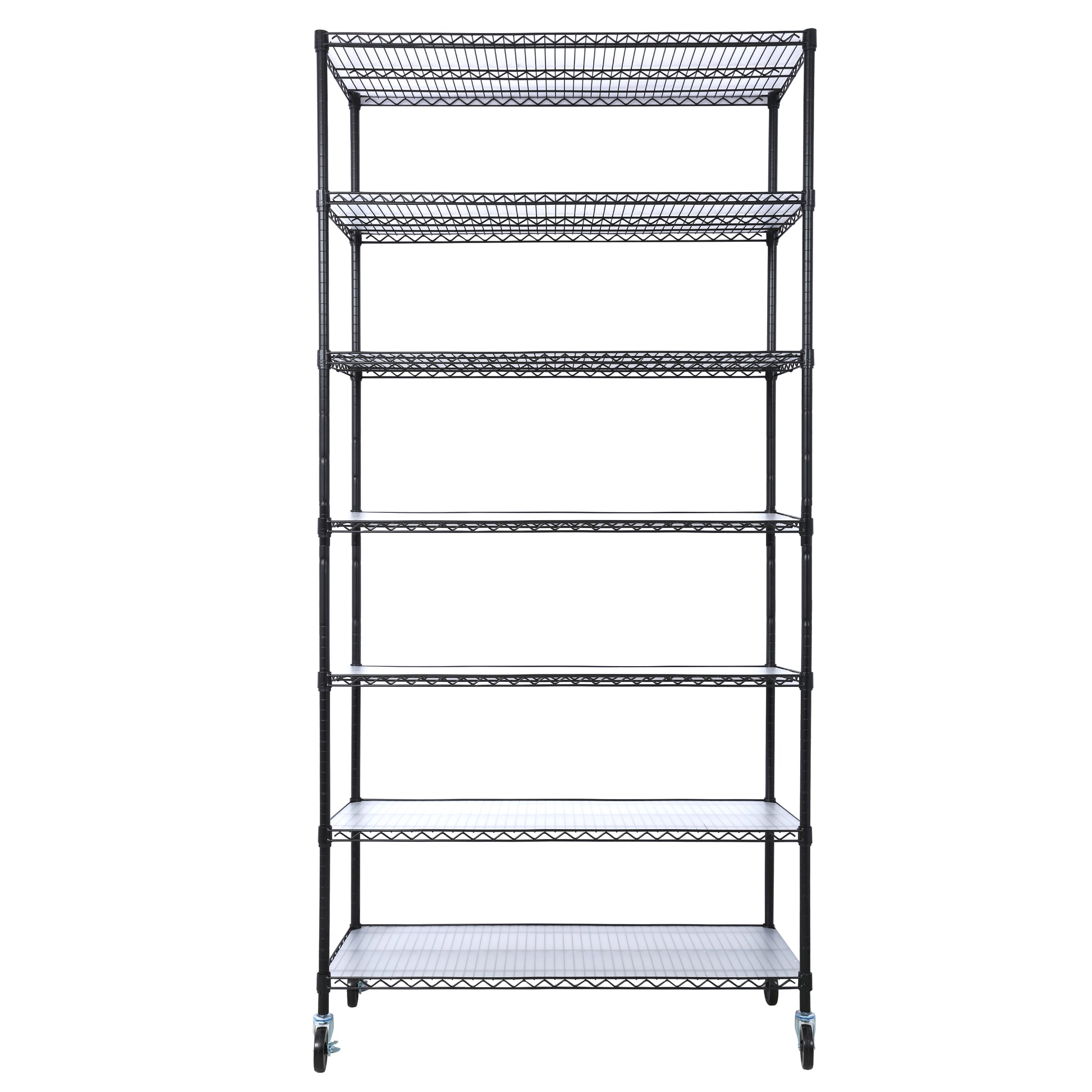 Black 7-Tier Adjustable Wire Shelving Unit with Wheels & Liners - 48' x 18' x 81.5', 2450 lbs Capacity Metal Storage Rack SolidRoot Buy Furniture USA