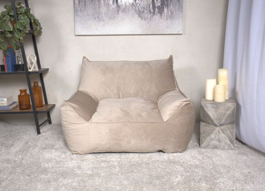 Allea Velveteen Bean Bag Chair with Armrests, Taupe SolidRoot Buy Furniture USA