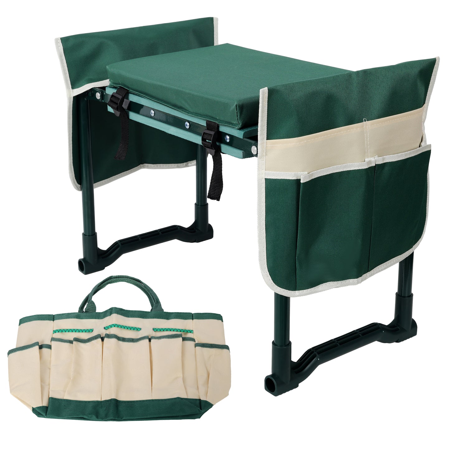 Garden Kneeler and Seat Bench with 2 Free Tool Pouch, Foldable Stool, EVA Foam Pad, with an extra Soft Wider Cushion, and Large Tool Bag for Gardeninng Lovers SolidRoot Buy Furniture USA
