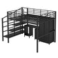 Metal Loft Bed With table set and wardrobe, Full, Black - SolidRoot Buy Furniture USA