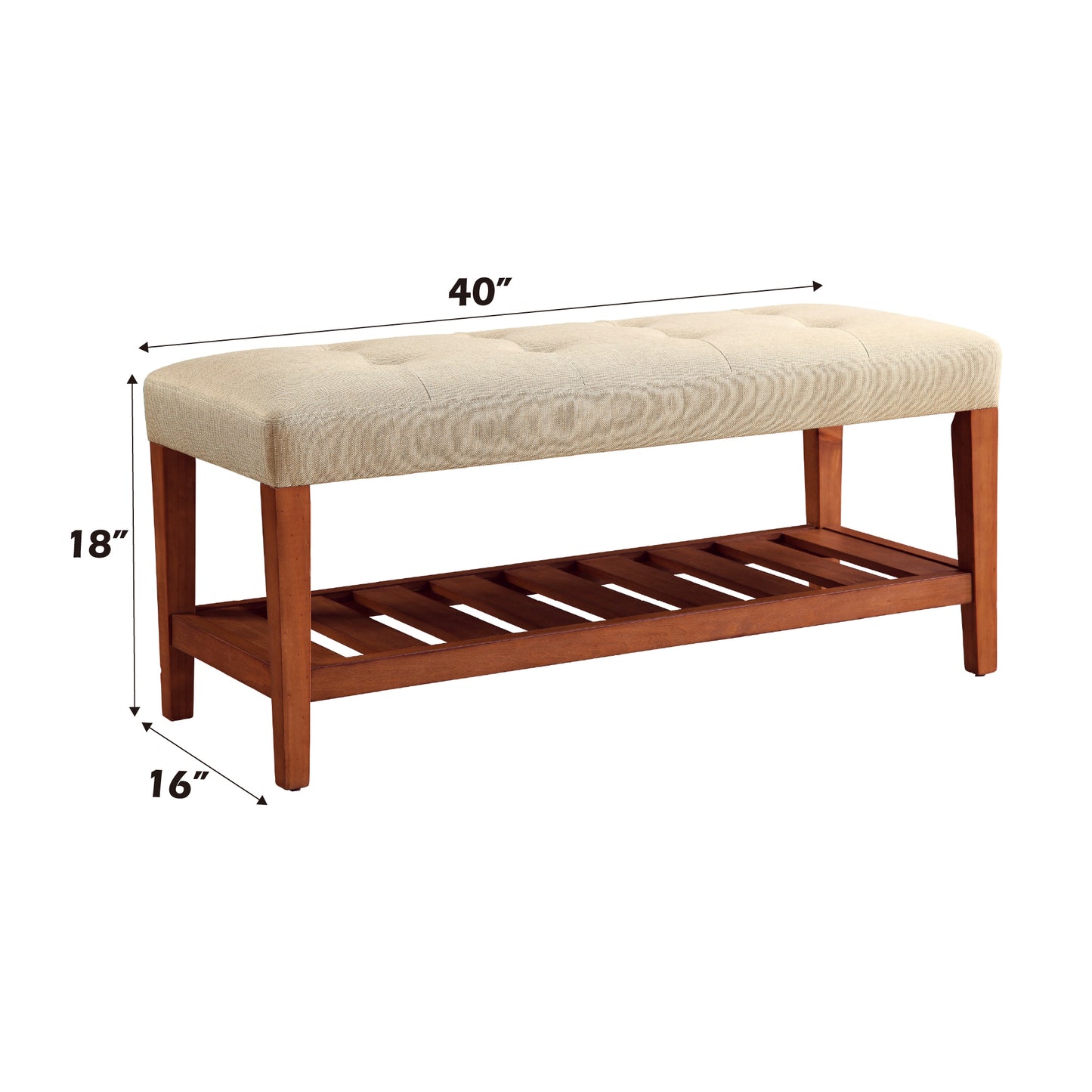 Charla Beige Fabric & Oak Finish Bench